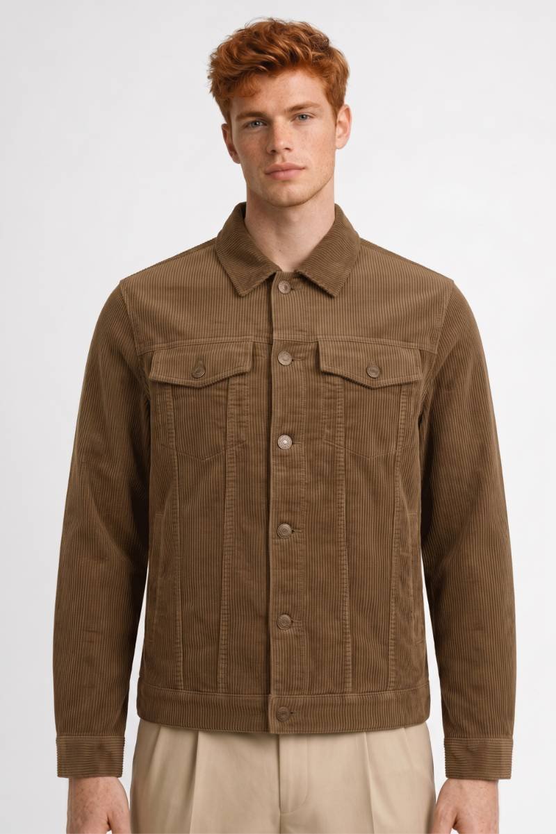 Veste Homme - Style Décontracté Côtelé avec Boutons | Moderne — Marron