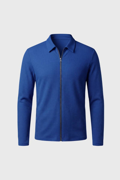 Veste Homme - Zippée Texturée Col Polo | Décontractée — Bleu