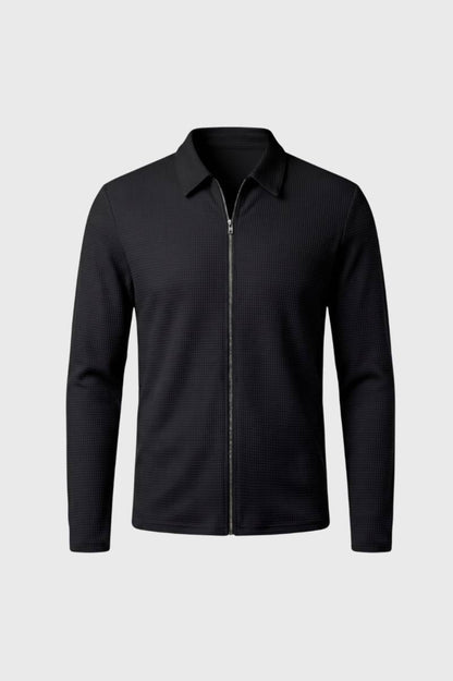Veste Homme - Zippée Texturée Col Polo | Décontractée — Noir