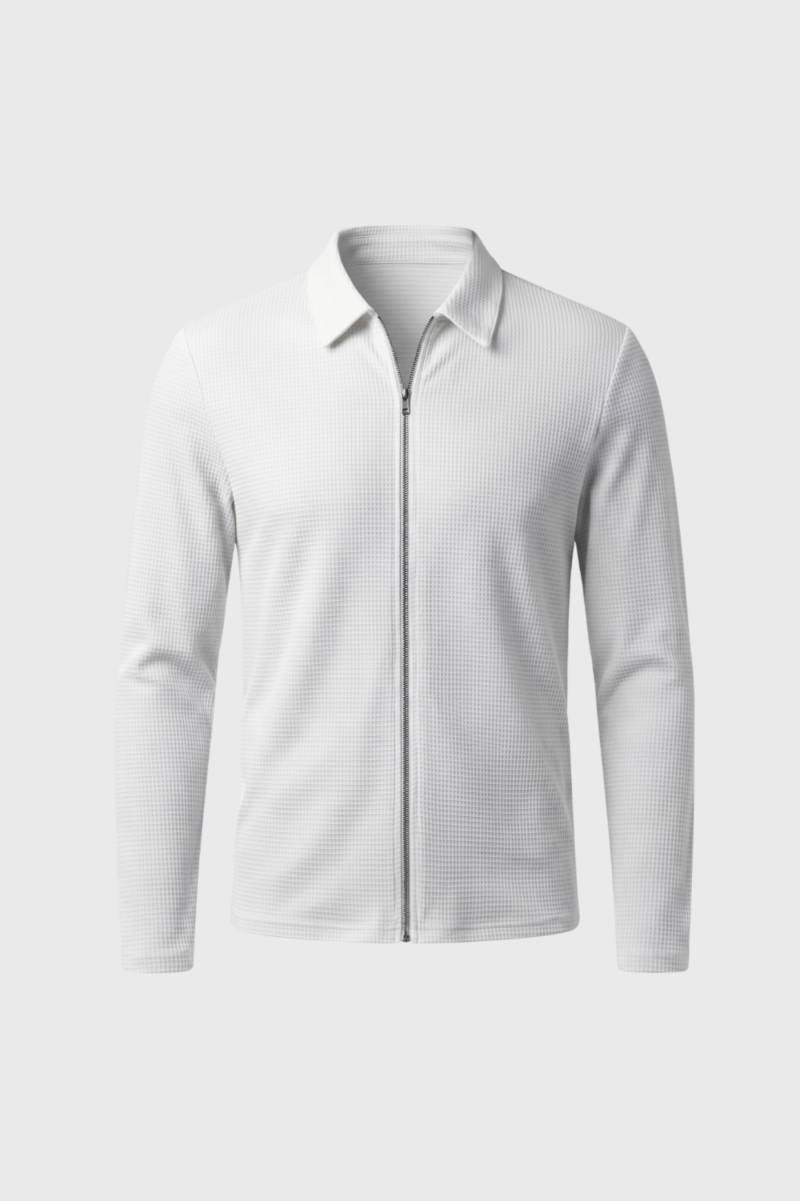 Veste Homme - Zippée Texturée Col Polo | Décontractée — Gris Clair