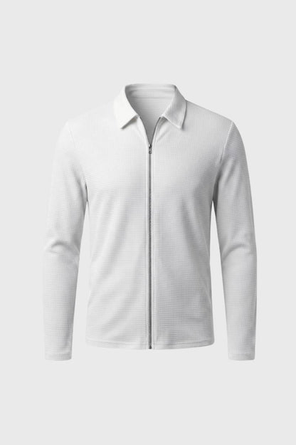 Veste Homme - Zippée Texturée Col Polo | Décontractée — Gris Clair